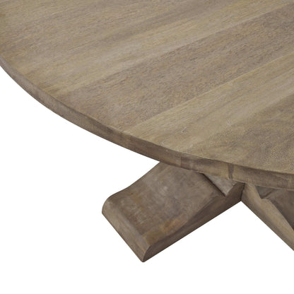 Copgrove Pedestal Dining Table | Description Enter the perfect setting for memorable gatherings for 4-6 guests with the Copgrove Pedestal Dining Table. This French-style round table is hand-crafted from hardwood and finished with a washed bleach look to c