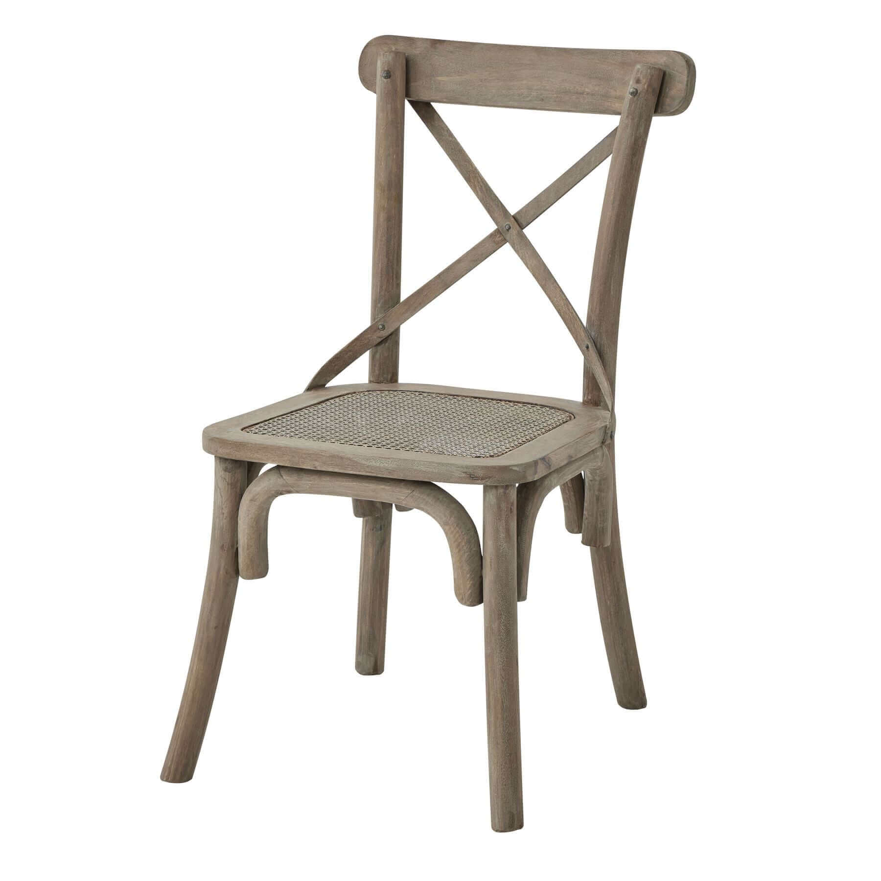 Cross Back Dining Chair | Description The Cross Back Dining Chair is perfect for the modern farmhouse look. Featuring a solid hardwood frame and a brown rustic finish, this chair provides a sturdy and stylish addition to any dining space. Product Specific