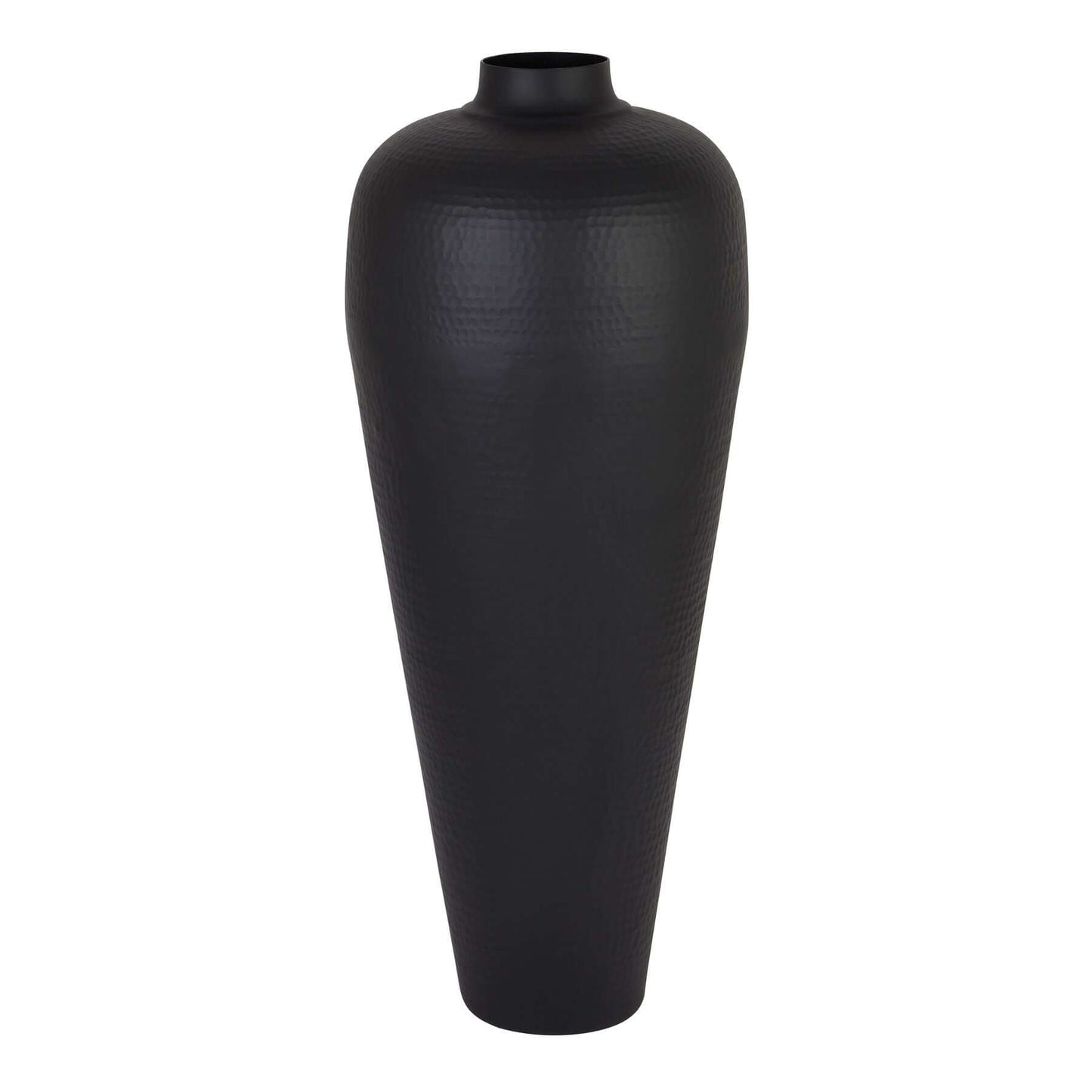 Medium Hammered Vase | Description Discover the sleek style of the Medium Hammered Vase in matt black, crafted by hand from durable steel. Perfect for displaying floor standing with twisted hazel branches, this contemporary vase brings a touch of elegance