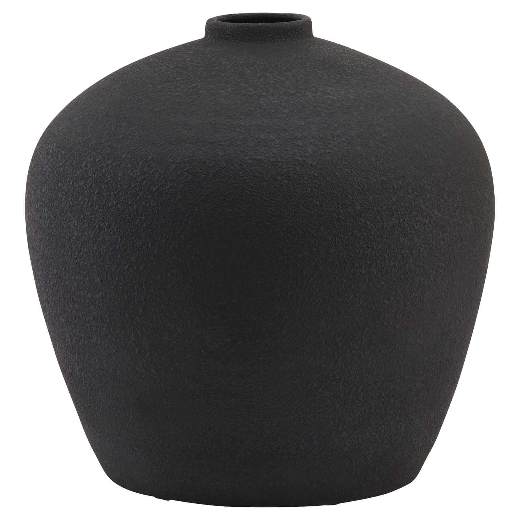 Matt Black Astral Vase | Description Elevate your home decor with the sleek and sophisticated Matt Black Astral Vase. With its large size and slim-neck design, it's perfect for both floor-standing or styled with a smaller vase for a modern, staggered disp