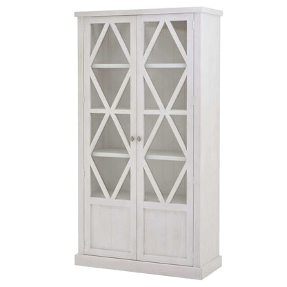 Stamford Cabinet | Description Experience the effortless charm and timeless design of Stamford Cabinet. Its airy, lattice patterned, tempered glass doors add a touch of relaxed elegance to any space. This handmade, planked pine cabinet boasts a familiar,