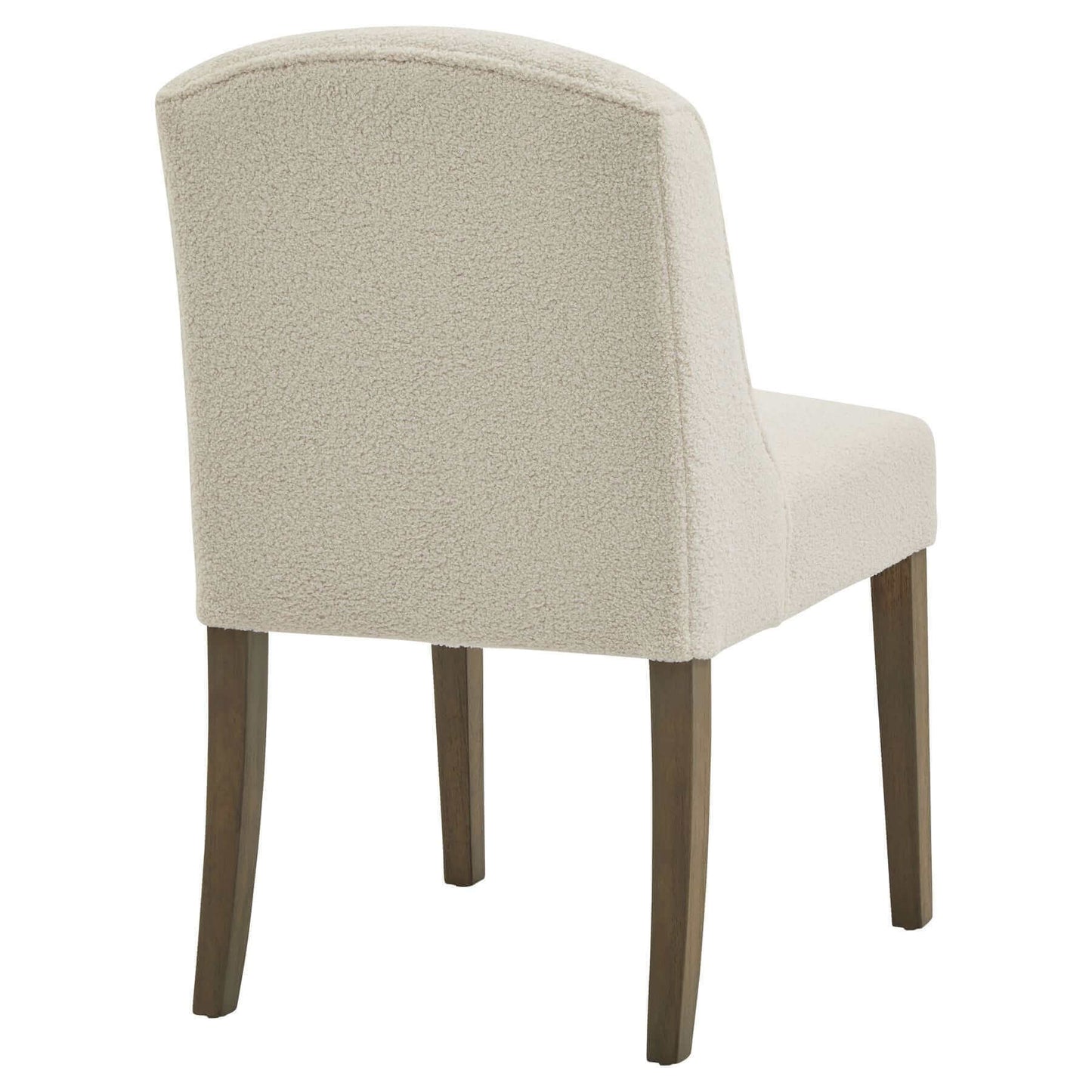 Compton Boucle Dining Chair | Description Introducing the Compton Boucle Dining Chair - a perfect blend of style and functionality. Crafted with a sturdy rubberwood frame, it offers strength and durability for everyday use. The cream boucle upholstery and