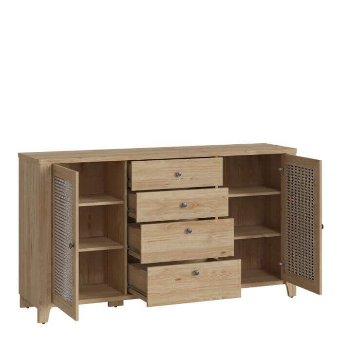 Cestino 2 Door 4 Drawer Sideboard | Description Our two-door, four-drawer sideboard offers reliable storage and a stylish look for any room. Each drawer comes equipped with a silent ball mechanism and full extension, while the metal handles and hinges ens