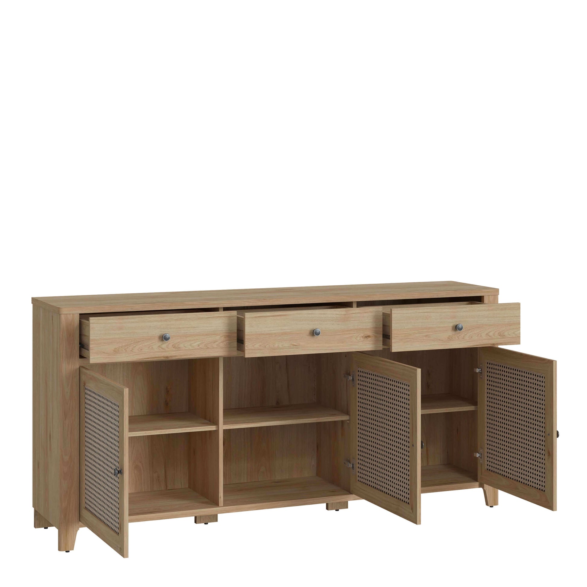 Cestino 3 Door 3 Drawer Sideboard | Description Our three-door, three-drawer sideboard offers reliable storage and a stylish look for any room. Each drawer comes equipped with a silent ball mechanism and full extension, while the metal handles and hinges