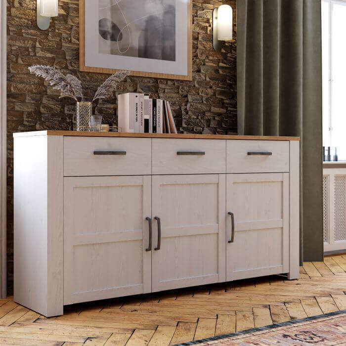 Bohol 3 Door 3 Drawer Sideboard | Discover the Rustic Elegance of the Bohol 3 Door 3 Drawer Sideboard Description Embrace the timeless charm and rustic style of the Bohol 3 Door 3 Drawer Sideboard. This exquisite piece is designed with simplicity and natu