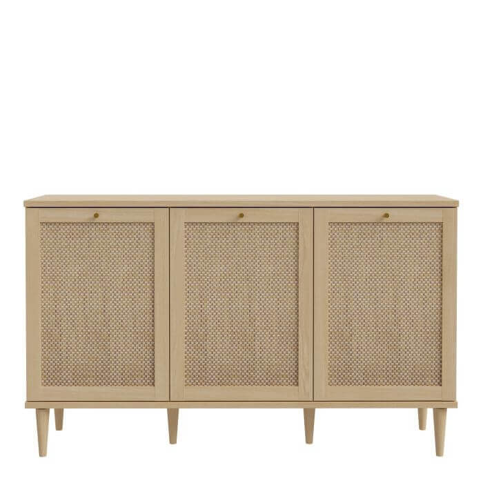 Calasetta 3 Door Sideboard in Rattan | Description The Calasetta Sideboard is a beautifully crafted furniture set, showcasing a mesmerizing rattan-like appearance. Its versatile design makes it a perfect addition to any living or dining space, seamlessly