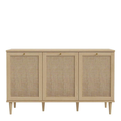 Calasetta 3 Door Sideboard in Rattan | Description The Calasetta Sideboard is a beautifully crafted furniture set, showcasing a mesmerizing rattan-like appearance. Its versatile design makes it a perfect addition to any living or dining space, seamlessly