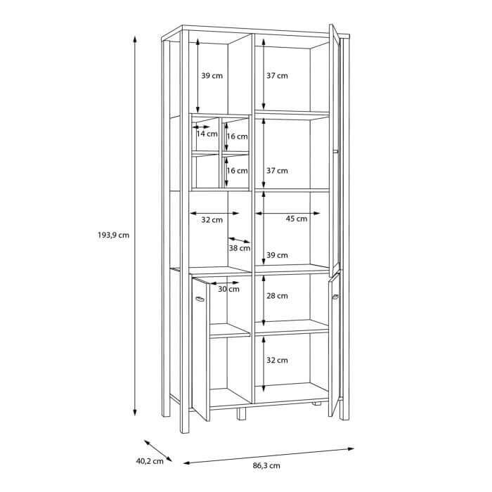 High Rock Display Cabinet | Description High Rock features a captivating and contemporary design, combining Riviera Oak decor with deep black accents to create a unique and eye-catching piece. In addition to its stunning appearance, High Rock is also high