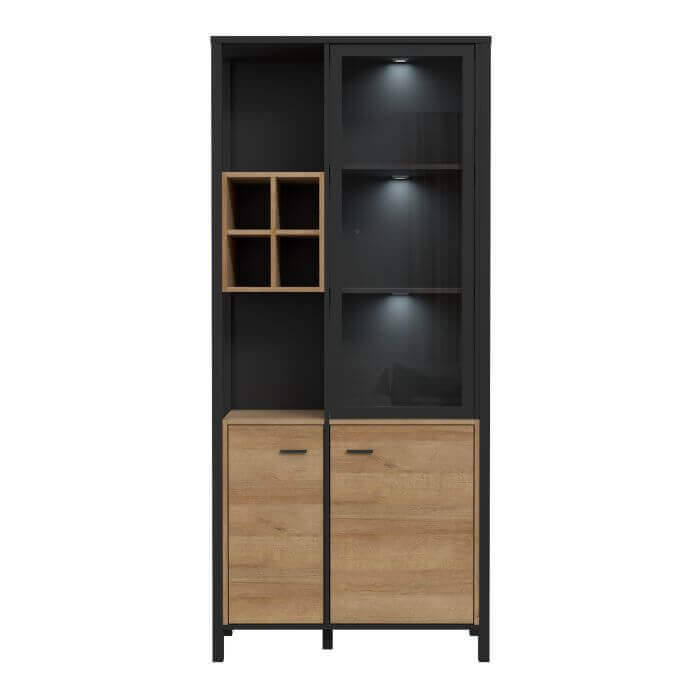 High Rock Display Cabinet | Description High Rock features a captivating and contemporary design, combining Riviera Oak decor with deep black accents to create a unique and eye-catching piece. In addition to its stunning appearance, High Rock is also high