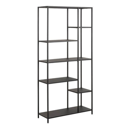 Newcastle Wall Unit with white rough powder-coated steel frame and asymmetrical shelves for modern elegance and functional storage